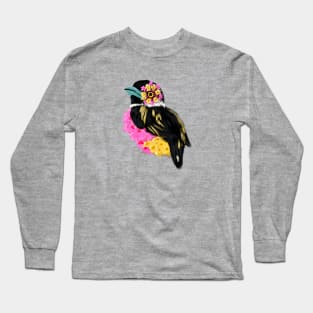 Black and Yellow Broadbill + Bandana Pink Lantana Long Sleeve T-Shirt